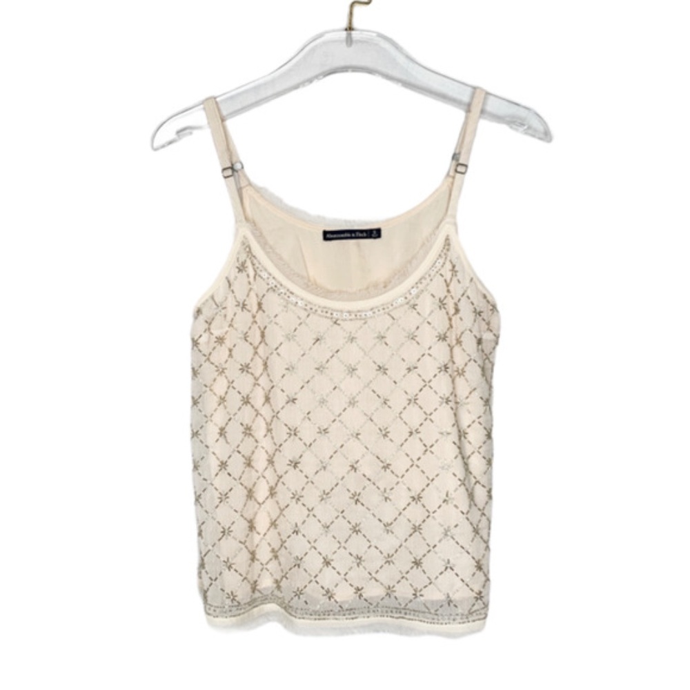 Abercrombie and Fitch Beaded Sheer Cream Tank Top